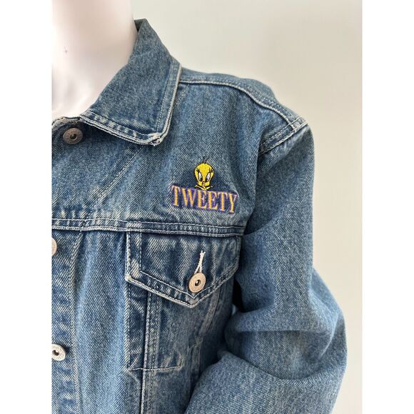 Vintage Y2k Looney Tunes Tweety Bird Jean Jacket Blue Denim size Large - Picture 6 of 13